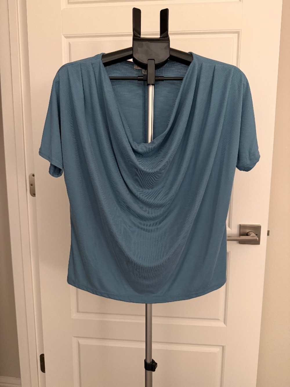 Green Envelope Draped Cowl-Neck Short Sleeved Top